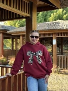 Kapüşonlu kurdela sweat bordo