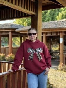 Kapüşonlu kurdela sweat bordo