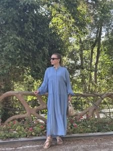 Viskon düz katleya elbise bebe mavi