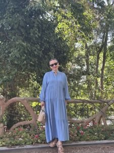 Viskon düz katleya elbise bebe mavi