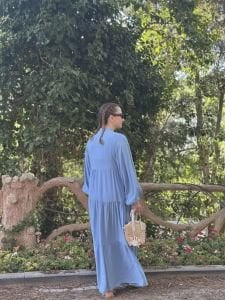 Viskon düz katleya elbise bebe mavi