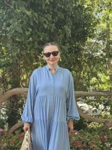 Viskon düz katleya elbise bebe mavi