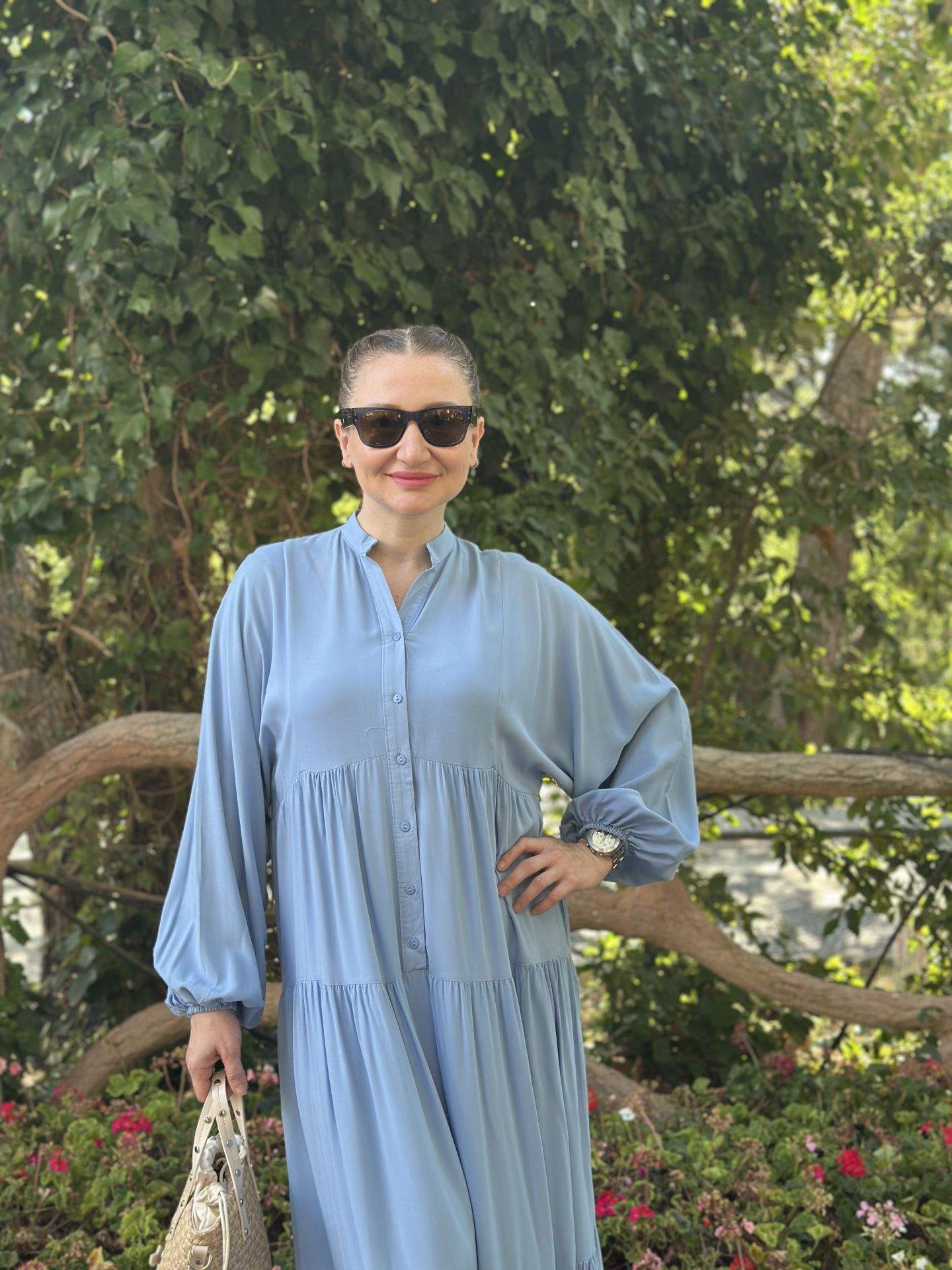 Viskon düz katleya elbise bebe mavi