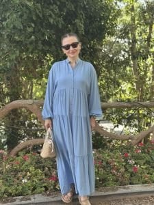 Viskon düz katleya elbise bebe mavi