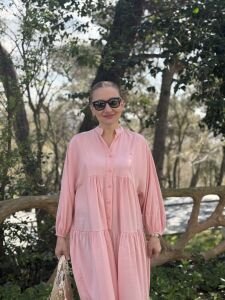 Modal pudra pembe katleya elbise