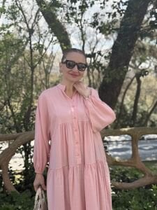 Modal pudra pembe katleya elbise