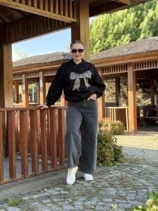 Kapüşonlu kurdela sweat Siyah