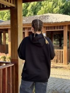 Kapüşonlu kurdela sweat Siyah