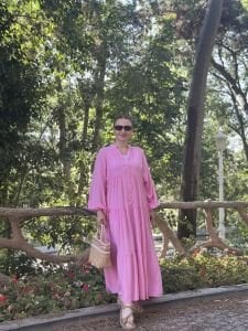 Viskon düz katleya elbise şeker pembe