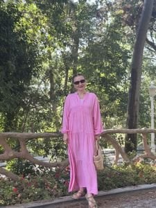 Viskon düz katleya elbise şeker pembe