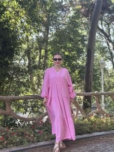 Viskon düz katleya elbise şeker pembe