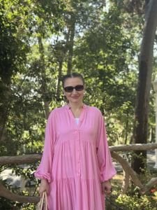 Viskon düz katleya elbise şeker pembe