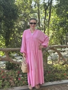 Viskon düz katleya elbise şeker pembe