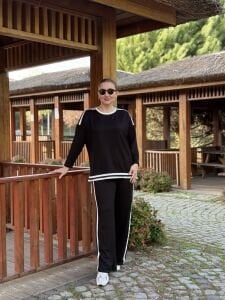 Bisiklet yaka Siyah beyaz spor takım