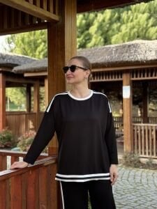 Bisiklet yaka Siyah beyaz spor takım