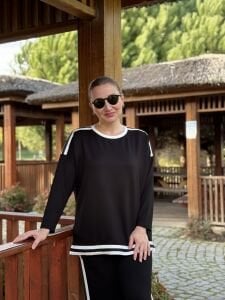 Bisiklet yaka Siyah beyaz spor takım