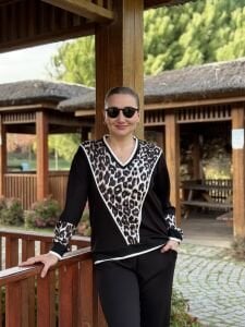 Siyah V yaka Leoparlı Modal takım